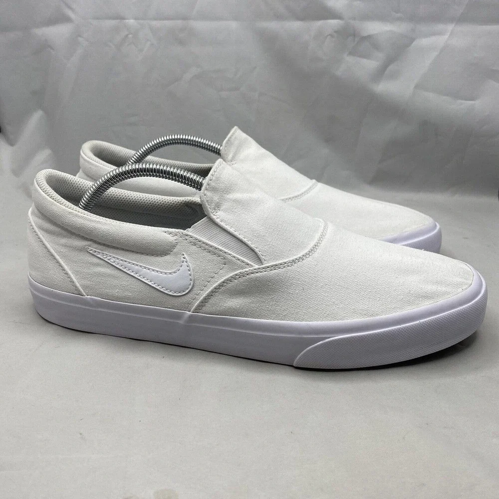 Nike SB Charge Slip On Triple White Skate Shoes CT3523-100 Size Mens Size 11.5